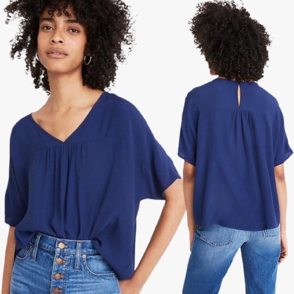 Madewell Blue Dolman Sleeve V Neck Blouse Womens Size Small - Picture 1 of 11